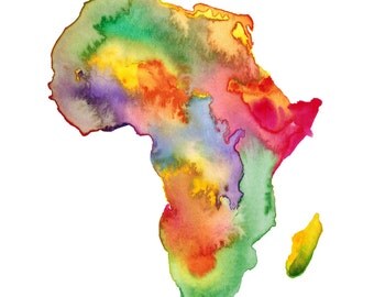 Items similar to Africa Map Painting Print, Colorful Watercolor ...