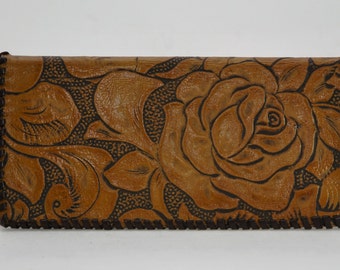 Handmade Embossed Gold Floral Leather Wallet