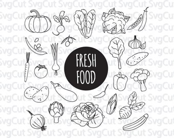 Fresh Food Clip Art, Food monograms, Nutritional Clipart, Fruits and Vegetables Printable, Dairy Clip Art, Digital Art, Silhouettes SVG,