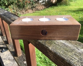 Walnut and acrylic tea light holder