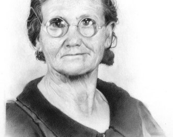 Old portrait. Pencil graphite on handmade paper. Realism