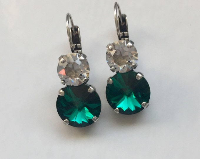 Green with envy! Emerald Glamorous Swarovski® crystal lever back closure drop earrings. Perfect Bridesmaid gift!