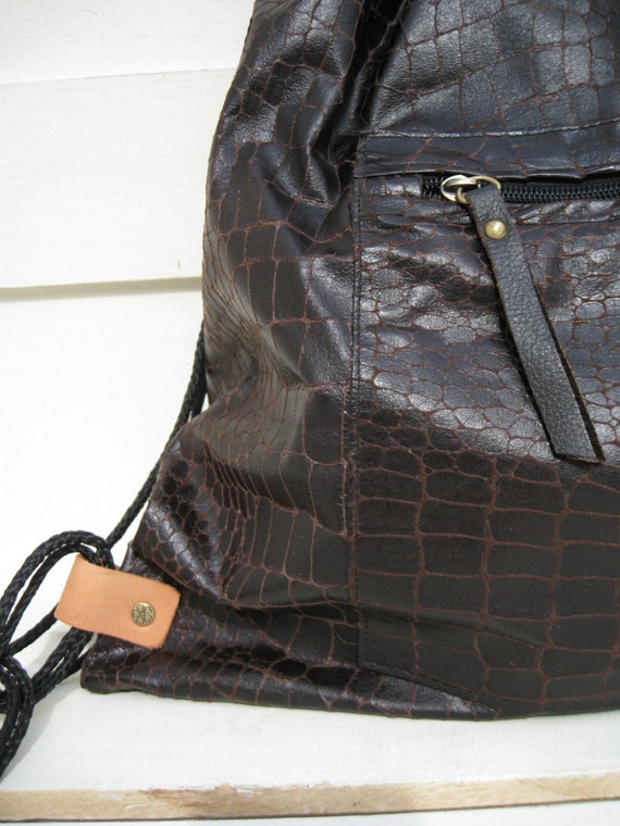 brown drawstring backpack