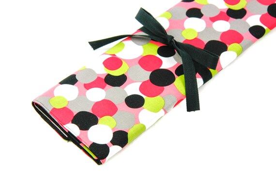 Large Knitting Needle Case Organizer - Koko - 30 black pockets for straight, circular, double point needles or paint brushes