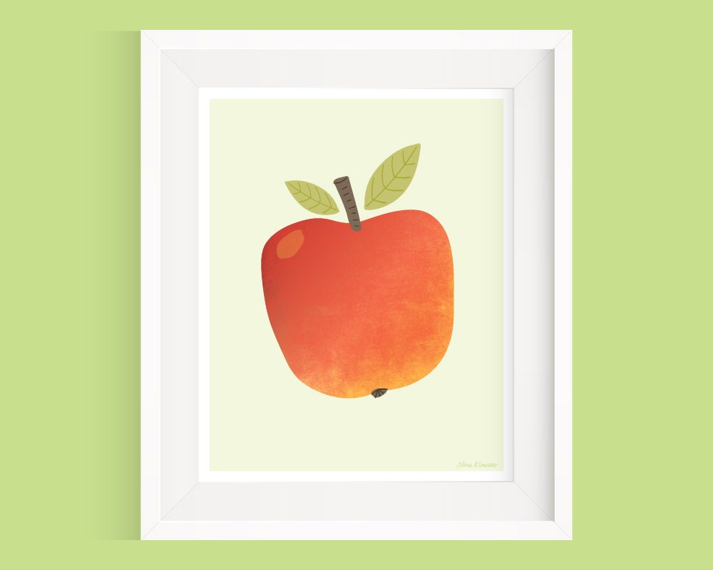 Red Apple Wall Decor Apple Print Apple Wall Art by NinaKlausen