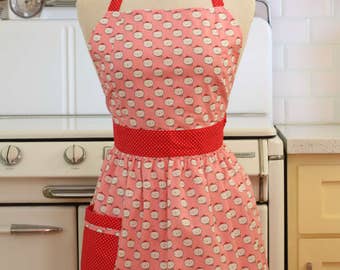 Apron Retro Style Cats on Pink CHLOE Full Apron