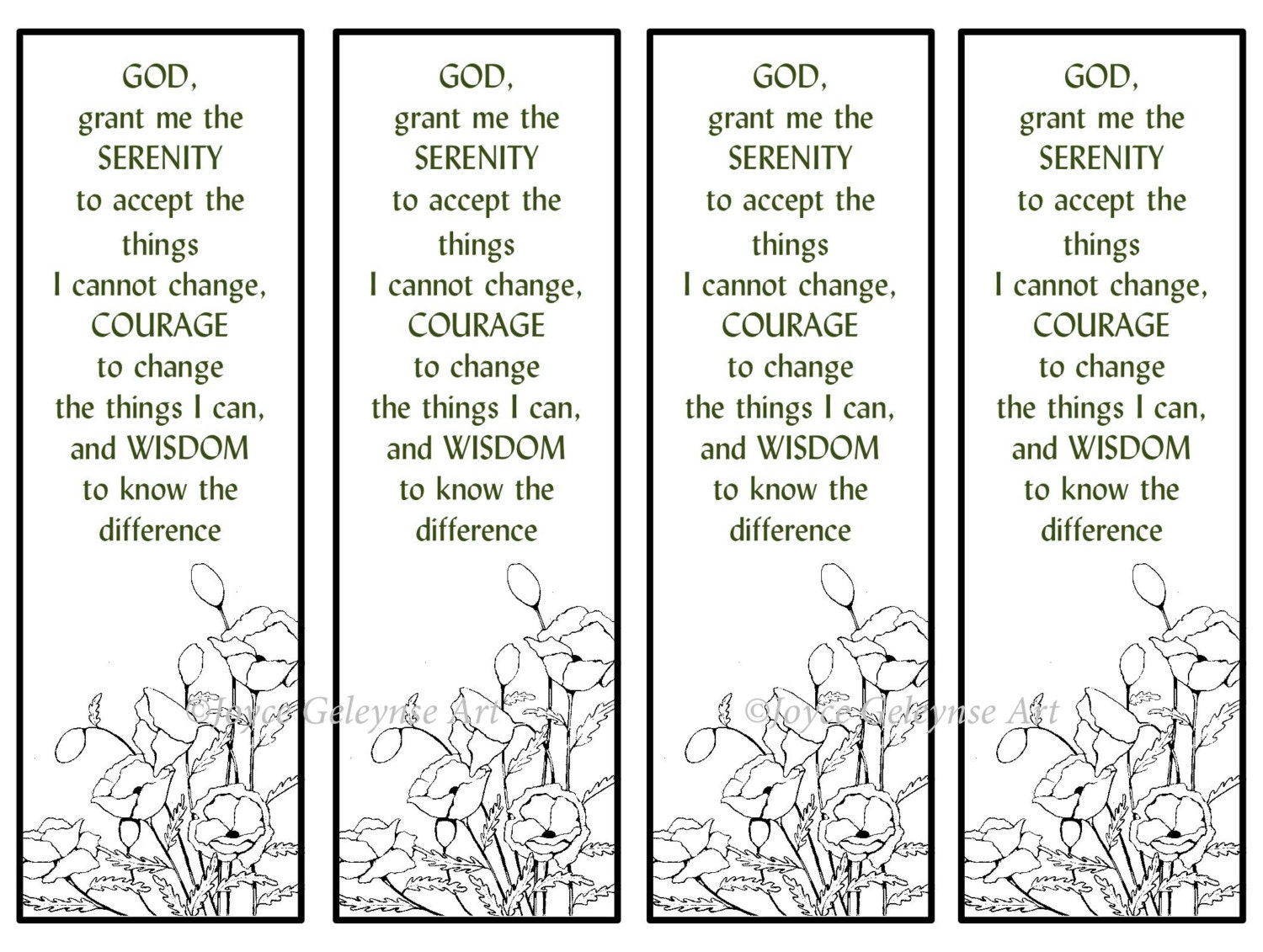 Printable Bookmarks Flowers Serenity Prayer Instant Download 4 Best