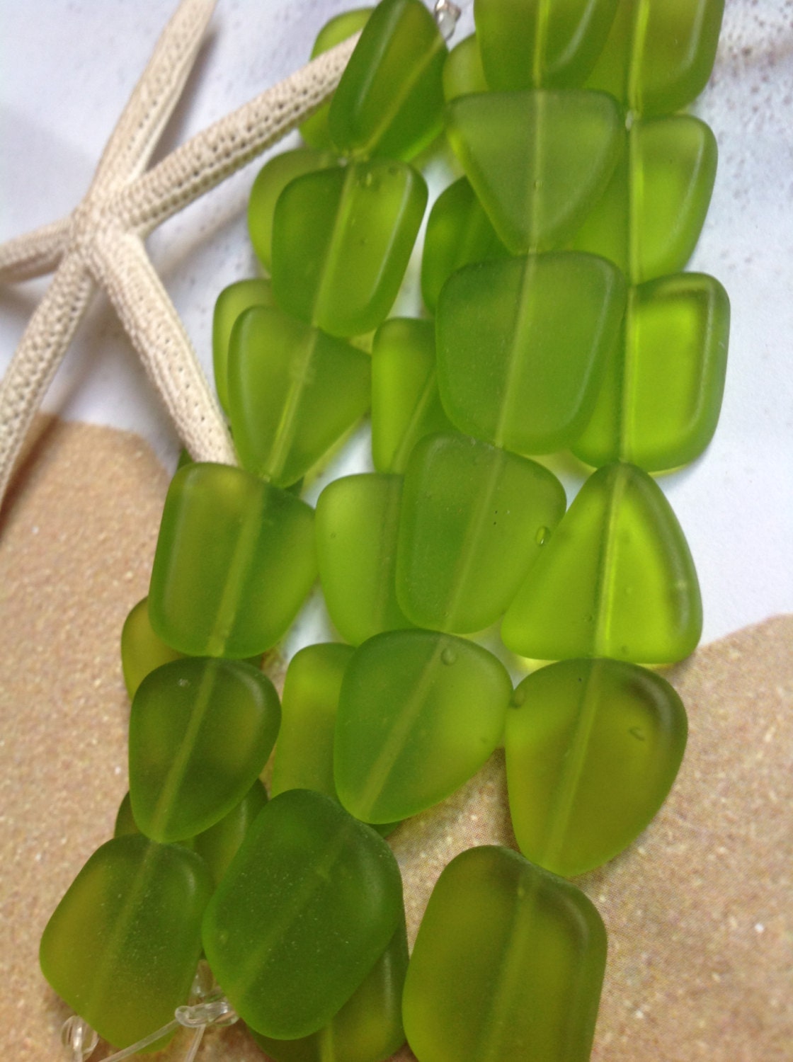 6 sea glass beadssea green beach glassFreeform recycled
