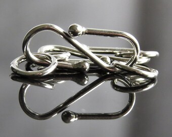 Bali Sterling Silver 15mm x 5mm S Hook Clasp : 2 Silver Clasps