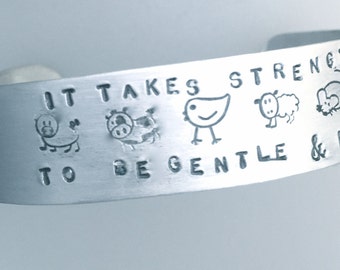The Midi- It Takes Strength To Be Gentle & Kind-The Smiths Cuff Bracelet-Vegan Bracelet-Vegan Jewelry-Vegan Gift-Birthday-Anniversary