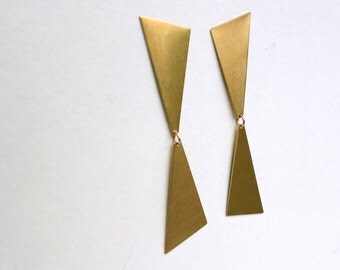 Large and Lightweight Brass Triangle Dangle Studs