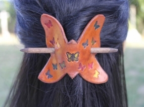 leather butterfly hair barrette