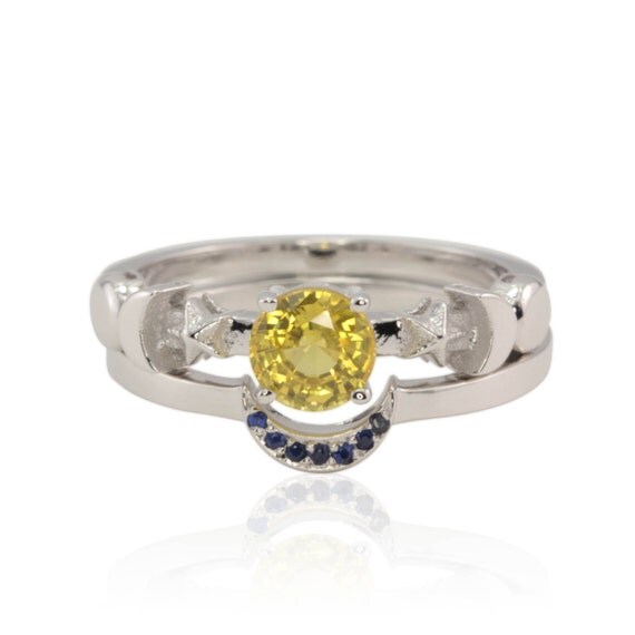 Sun Moon Ring Yellow Sapphire Engagement Ring and Matching