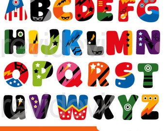 Superhero alphabet clipart - ABC Alphabet clip art - digital download - commercial use