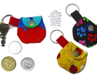 3 MINI COIN PURSES! Set! Keyring purse, Pills, Coffee money, Party favours, School money, Parking meters, Subway tokens, Promotional etc.