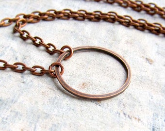 copper Circle necklace simple necklace copper jewelry gift under 15 dollars