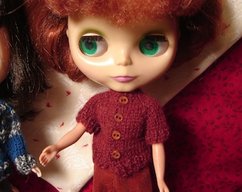 Blythe Rust Mohair Sweater for Pullip and Vintage Skipper Too