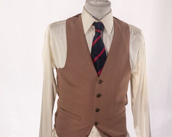 Men's Suit Vest / Vintage Brown Waistcoat / Size 36 / Small #2016