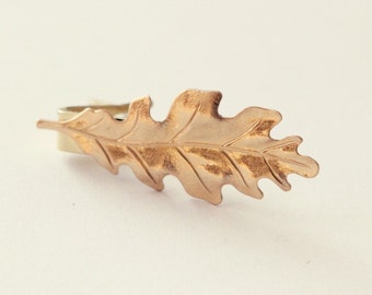 Men's leaf tie bar, GOLD or SILVER, groomsmen oak tie clip, woodland leaf, groom accessory, Holiday winter wedding, golden leaf, silver oak