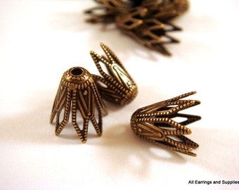 10 Antique Brass Bead Cap Fancy Star 9x8mm fits 8-10mm Bead - 10 pc - 6011-11