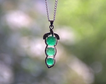 Valentine Green jade pea pod necklace Valentine gift for her Gemstone pendant necklace silver plated jewelry jewellery Birthday gift for her