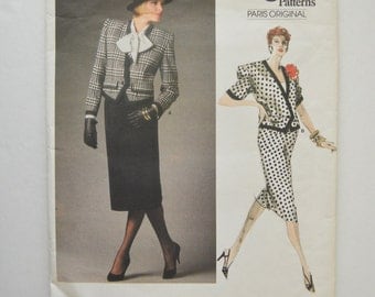 1980s UNCUT Vogue Paris Original Nina Ricci Pattern 1663 Womens Boxy Jacket & Straight Skirt Size 14