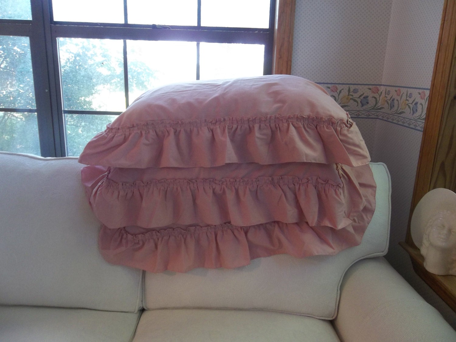 Vintage Pink Ruffled Pillow Shams Set of 3 Standard by misshettie