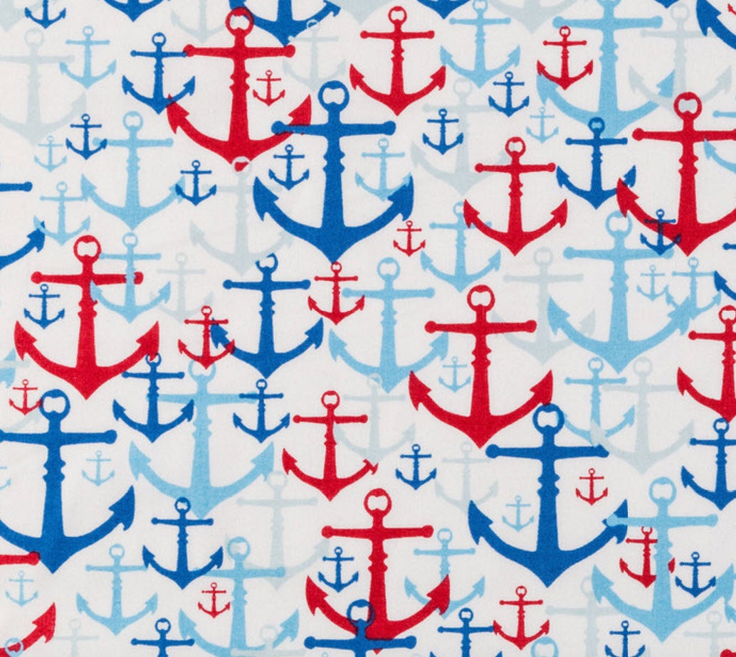 Anchor Fabric Red White & Blue Boat Anchors Fabric By the Yard, Fat