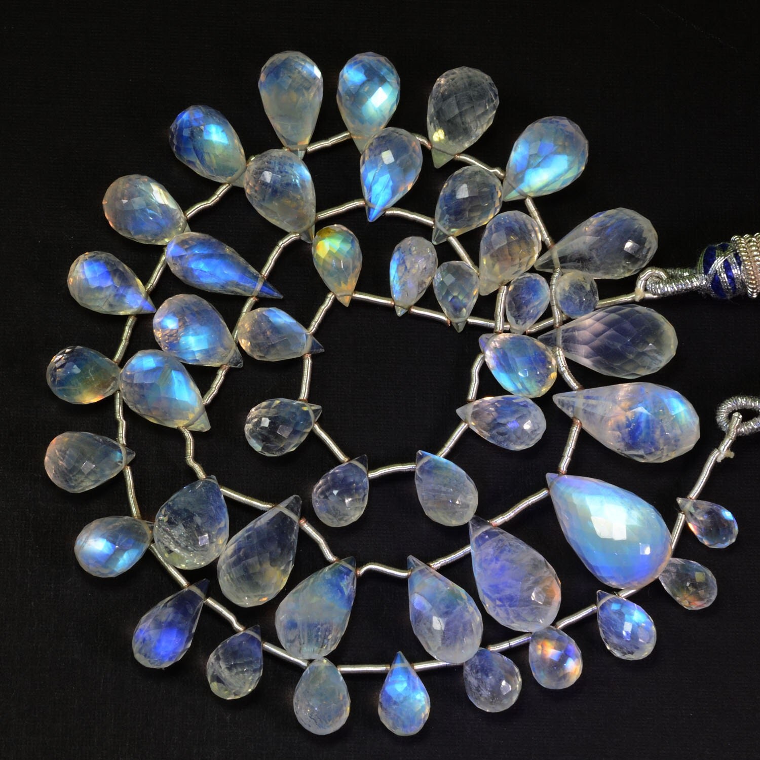 140CT Large Rainbow Moonstone Faceted Teardrop Briolette Bead