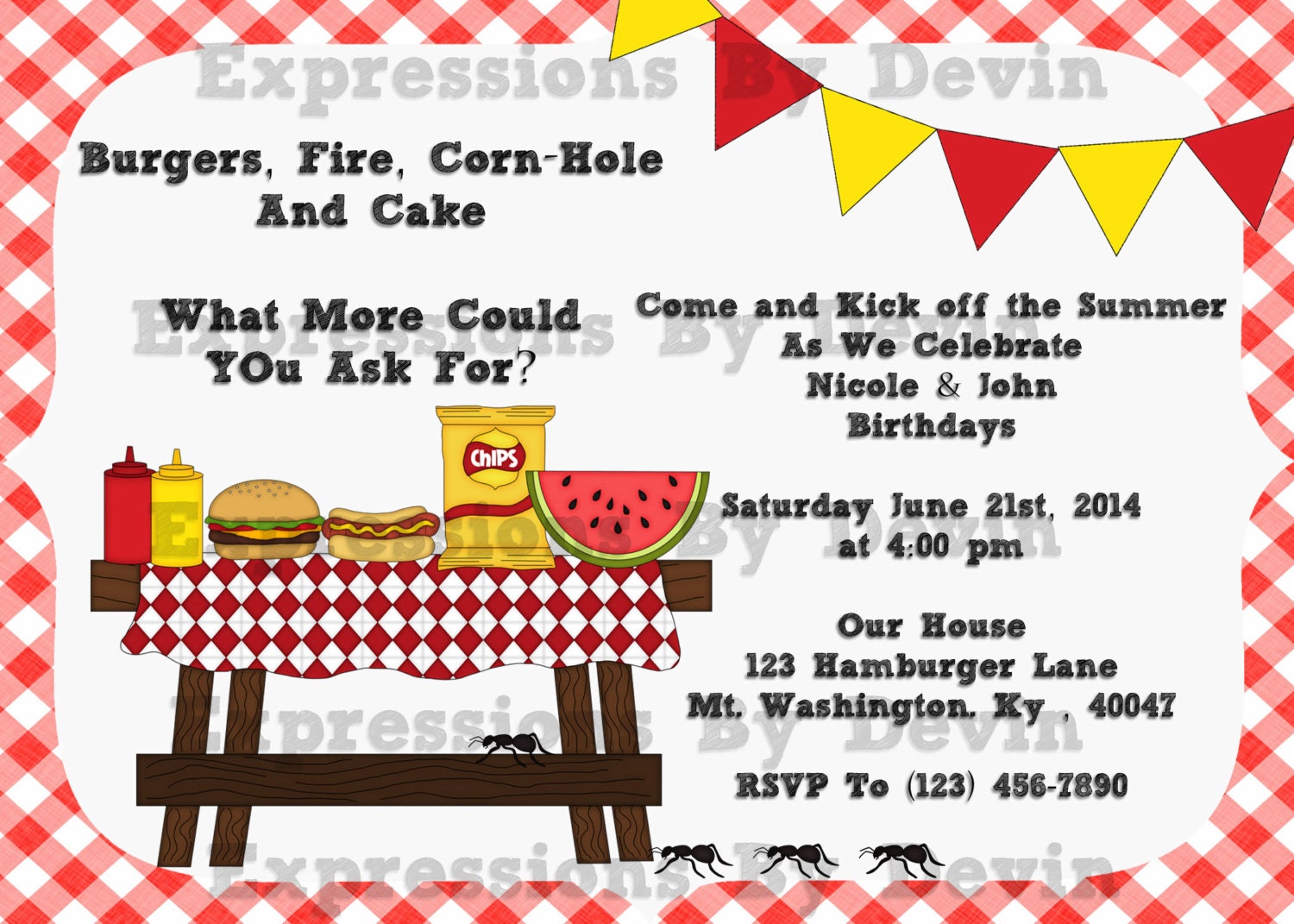 Summer Cookout Invitation Printable 5x7