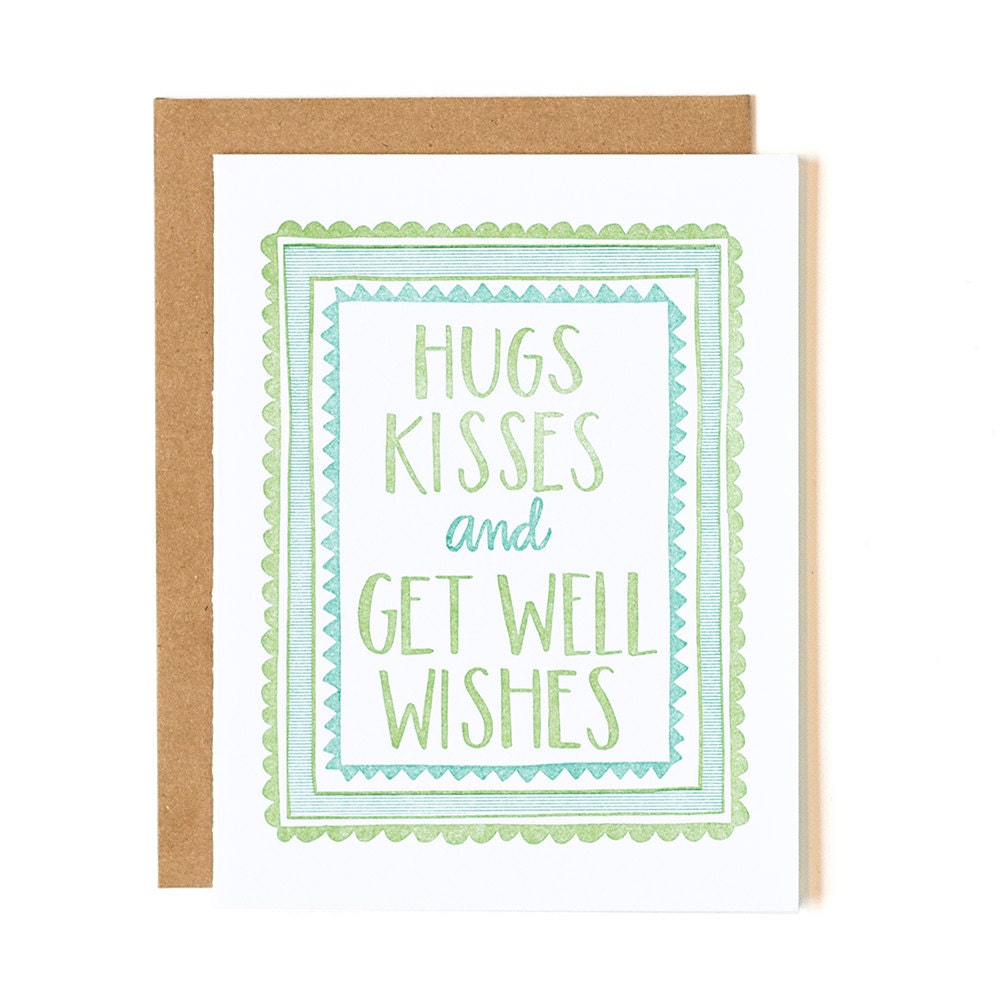 Hugs Kisses And Get Well Wishes Letterpress Card 1canoe2 