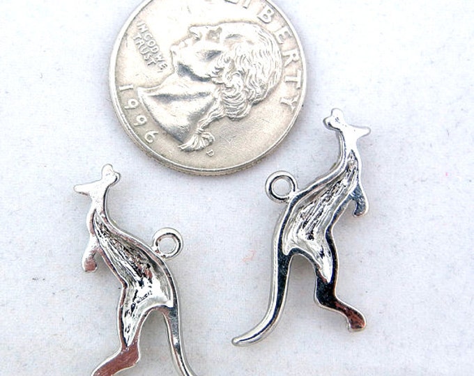 Pair of Silver-tone Kangaroo Charms with Rhinestones