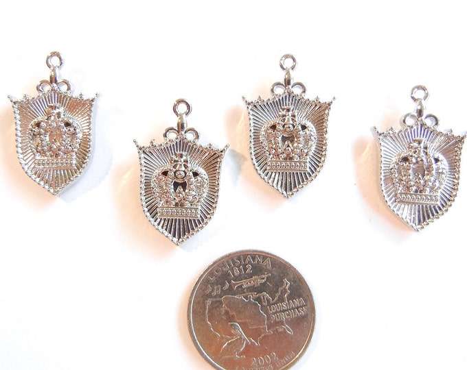 4 or 2 Pairs of Silver-tone Shield-shaped Double-sided Crown Crest Charms