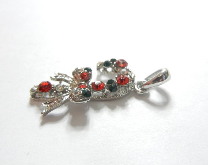 Christmas Cane Pendant Red Green Rhinestones