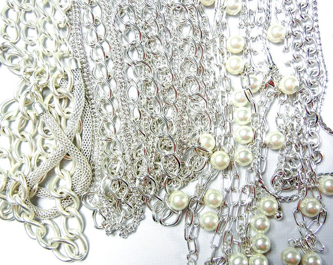 21 Bright Silver-tone Finished Fashion Necklace Chains -Mostly 16 inch, 18 inch N456