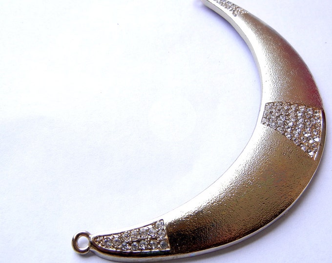 Textured Gold-tone Half Moon Bib Pendant with Rhinestones