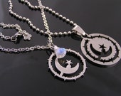 Matching Couple Necklaces with Crescent Moon, Boyfriend Girlfriend Jewelry, Couple Necklaces that fit together, Moonstone Necklaces, N1484