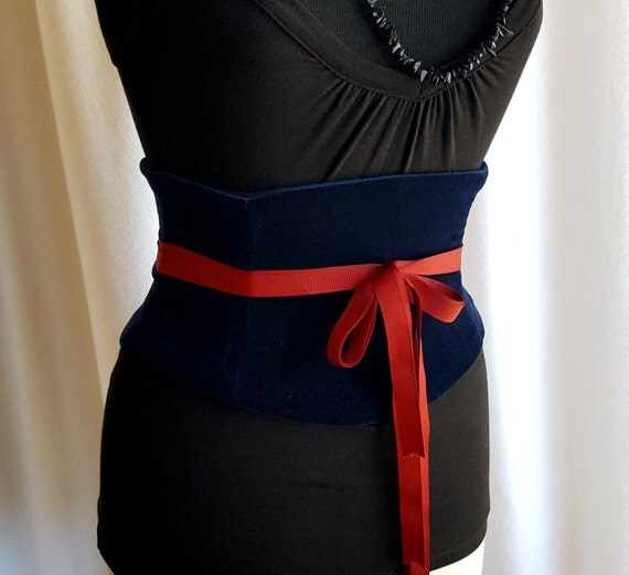 Navy Velvet Corset Belt Waist Cincher Midnight Any Size Obi