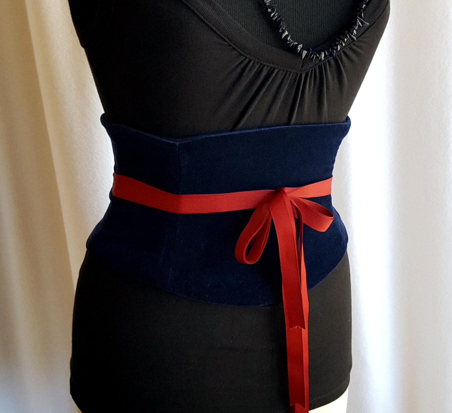 Navy Velvet Corset Belt Waist Cincher Midnight Any Size Obi