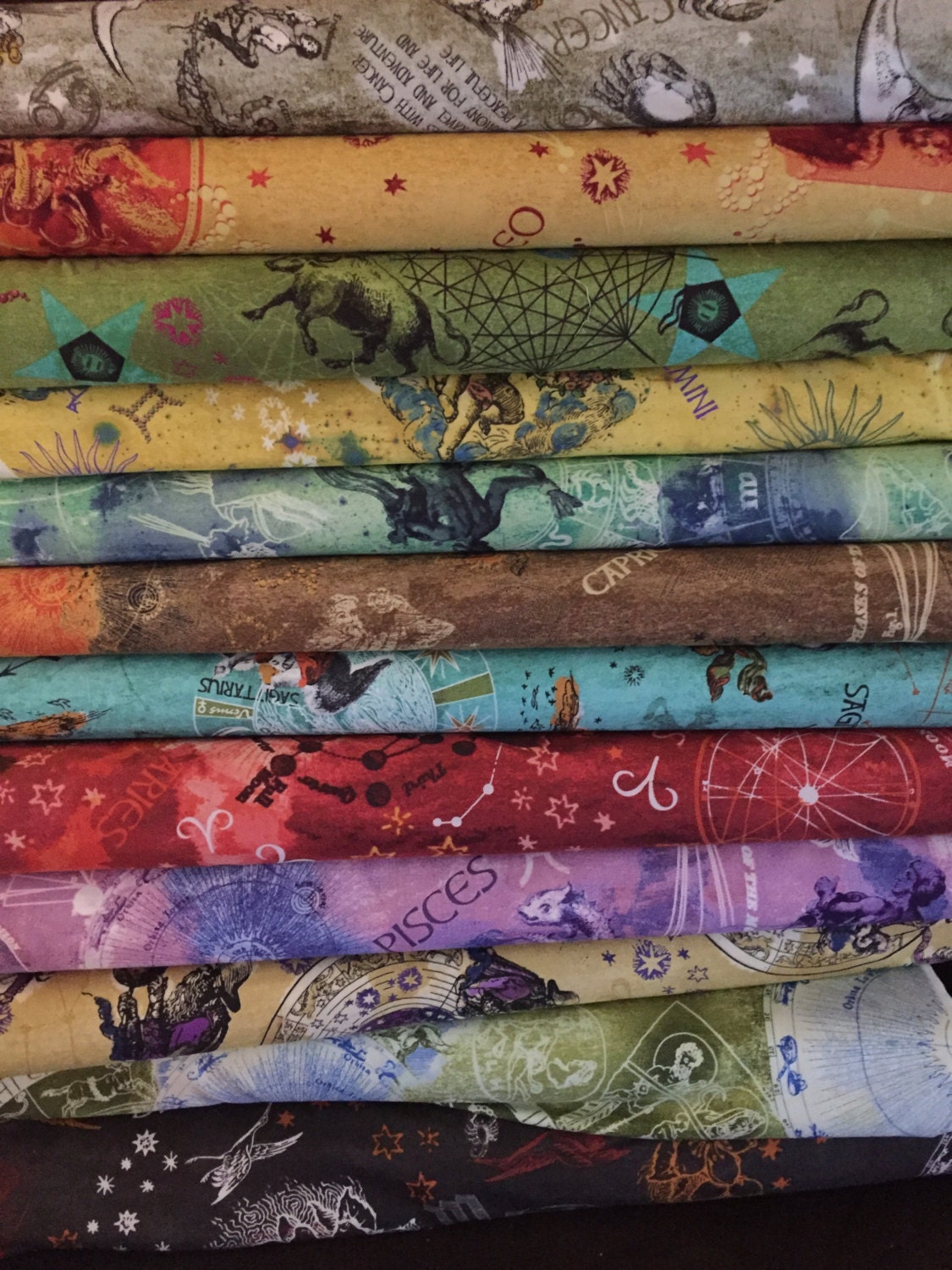 Set of 12 Zodiac Sign 100 cotton fabric each fabric is 1