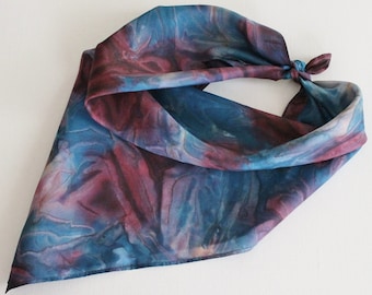 SALE Hand Painted Silk Square Scarf - Hand Dyed Bandana Navy Dark Blue Maroon Burgundy Dark Red Wine Tan Beige Cream