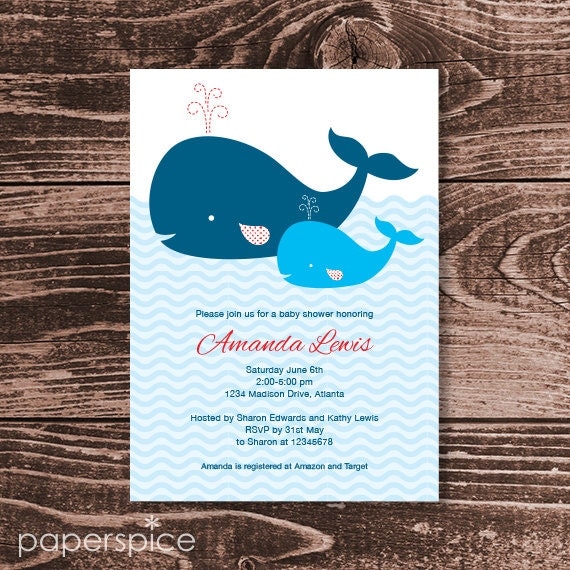 Whale Baby Shower Invitation - DIY Printable Personalized - Baby Boy (Digital File) Il_570xn