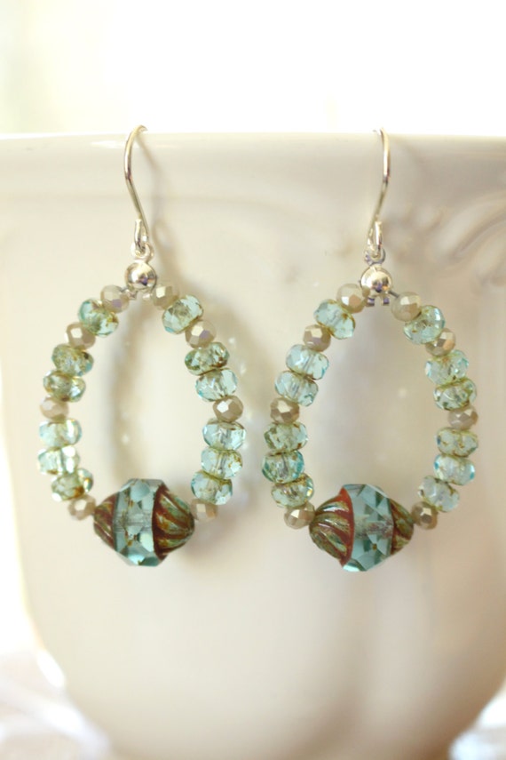 Aqua hoop earrings Aqua and Grey Earrings Aqua by kathyalderfer
