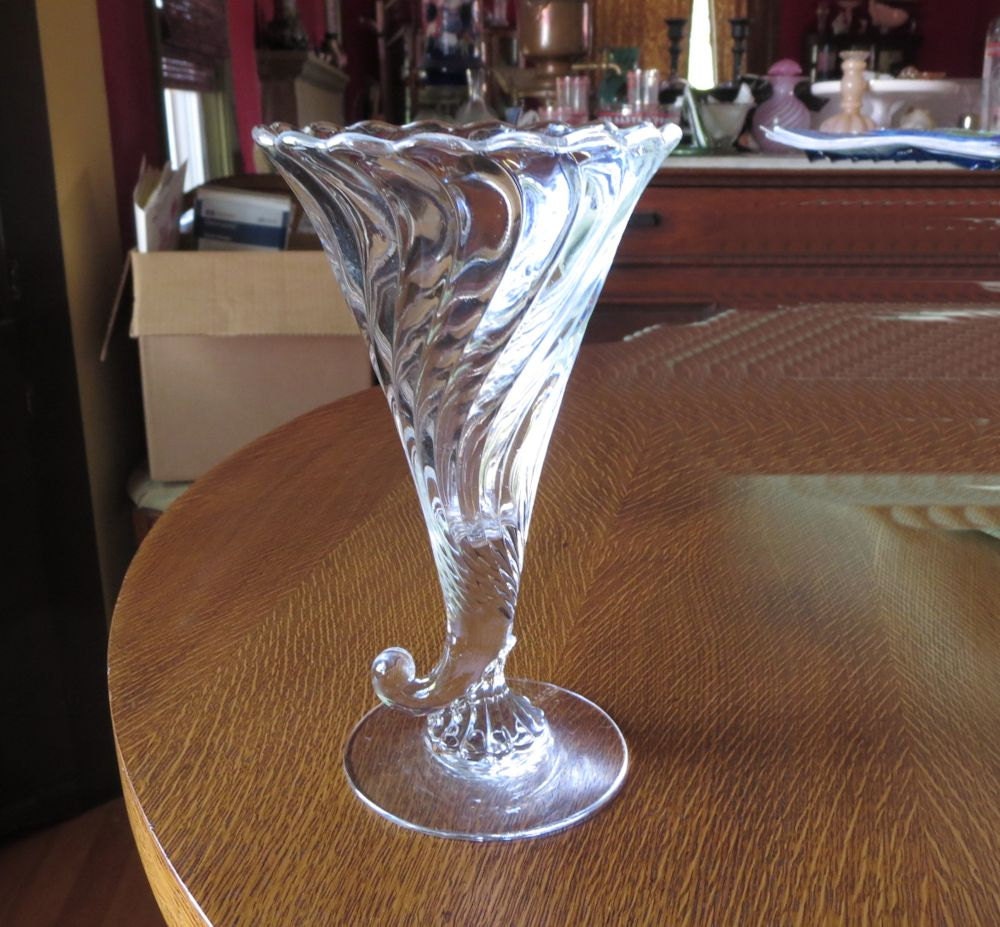 Fostoria Glass Colony Crystal Vase in Upright Cornucopia or
