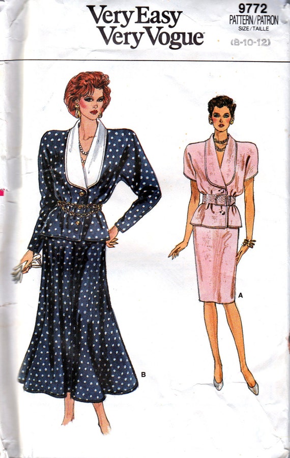 1980s Vogue Sewing Pattern 80s Top Skirt Pattern 1940s