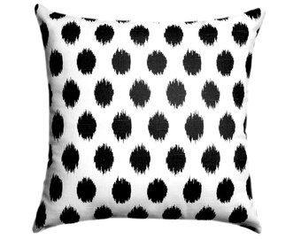 Black and White Pillow, Black Throw Pillow, Black White STUFFED Pillow, Black Polka Dot Pillow, Jojo Black Accent Pillow - Free Ship