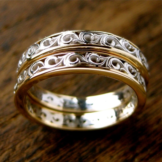 Order Your Pair of Handmade Wedding Rings with Scrolls &amp; Gems