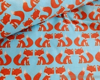 SALE CLEARANCE Zoology Collection, Lovely Orange Forest Woods Baby Fox On Sky Blue- Cotton Fabric (1 Yard)