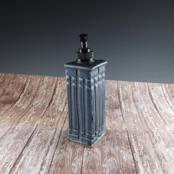 Ceramic Pottery Soap Dispenser in Blue Hand by Botanic2Ceramic