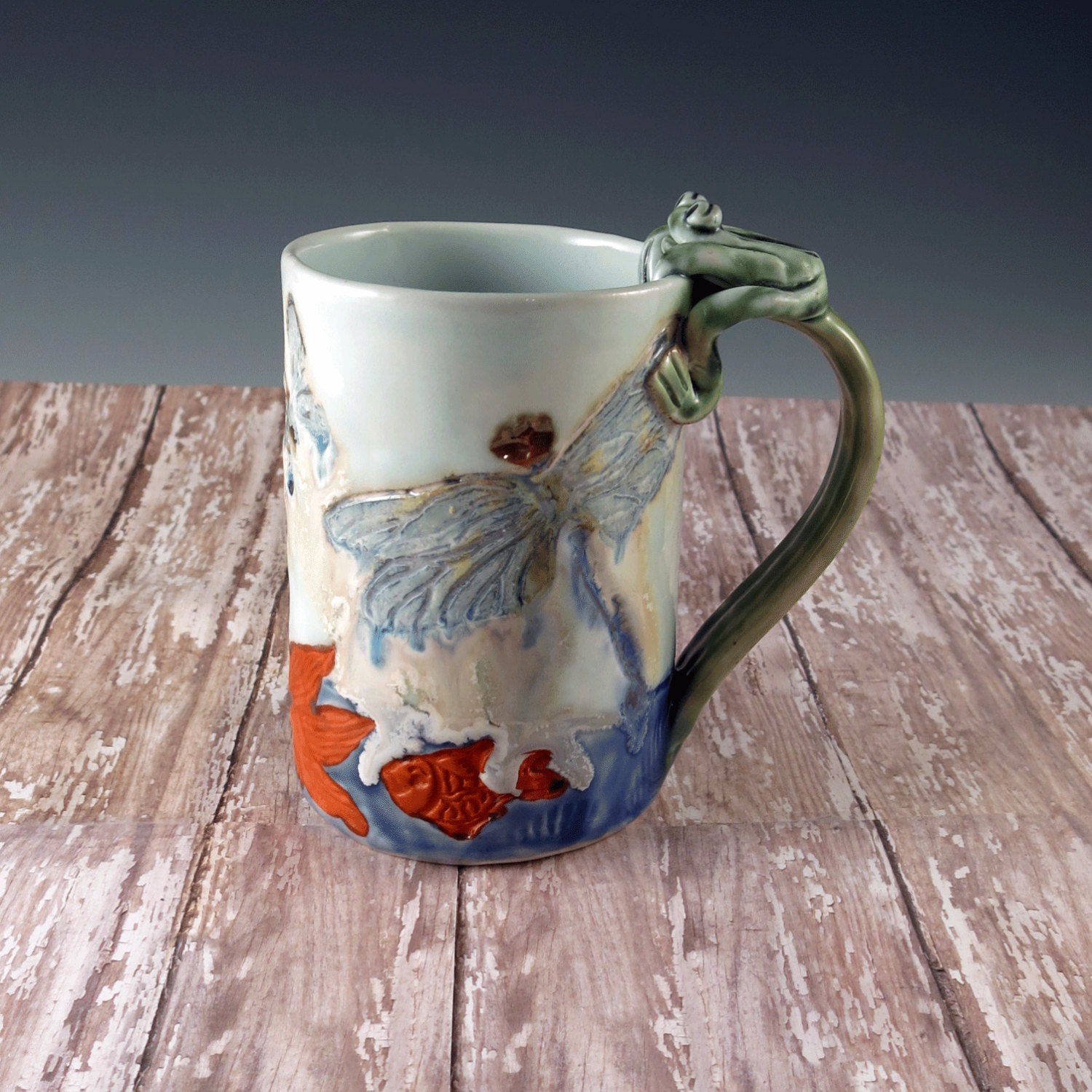 Pottery Cup  Waterlily Ceramic  Floral Handmade  Cup  Hand Built